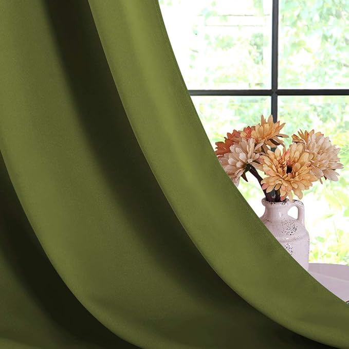 NICETOWN Blackout Window Curtains 80 inch Long, 2 Panels, 34 inch, Olive Green, Grommet Top Room Darkening Thermal Insulated Solid Vertical Drapes for Bedroom/Kid Room