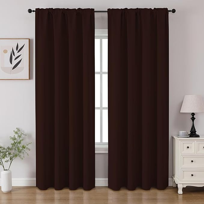 CUCRAF Blackout Curtains 108 inch Length 2 Panels Set, Rod Pocket Room Darkening Drapes for Bedroom Living Room, Insulated Thermal Light Blocking Window Curtain (W52 x L108 Inch, Chocolate)