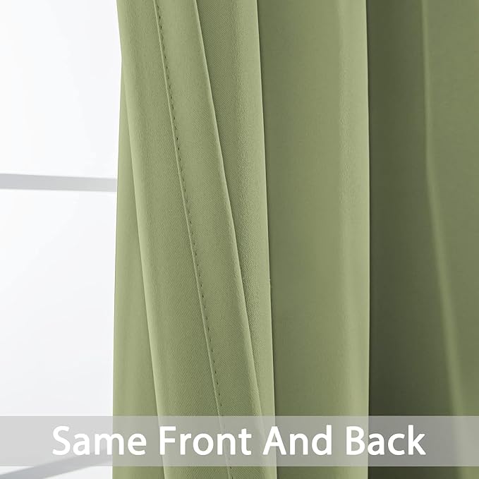 Yakamok Light Blocking Blackout Curtains Thermal Insulated Room Darkening Drapes for Bedroom,Solid Grommet Top Window Drapes, 38x90 Inch, Sage Green, One Pair