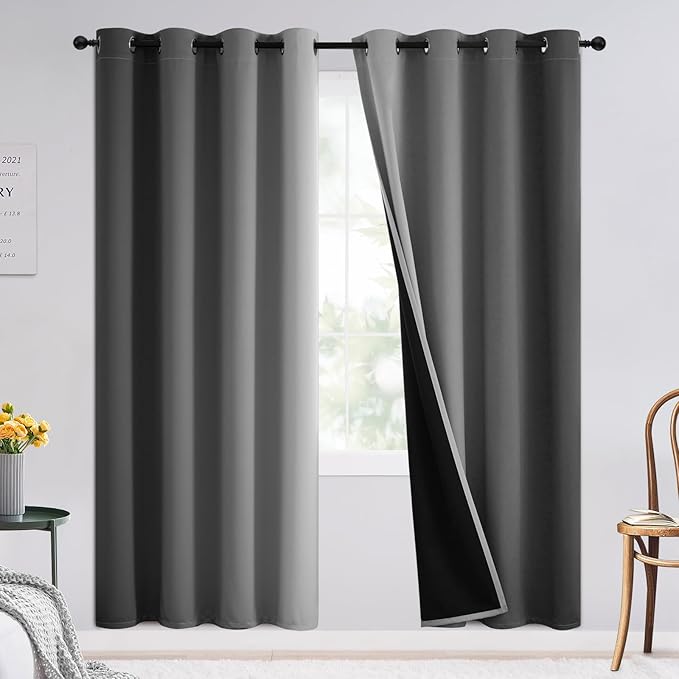 SimpleHome Grey and Greyish White Blackout Curtains for Bedroom 72 Inches Long, Room Darkening Grommet Curtains for Living Room,Thermal Insulated Ombre Drapes,2 Panels, 52x72 inches Length