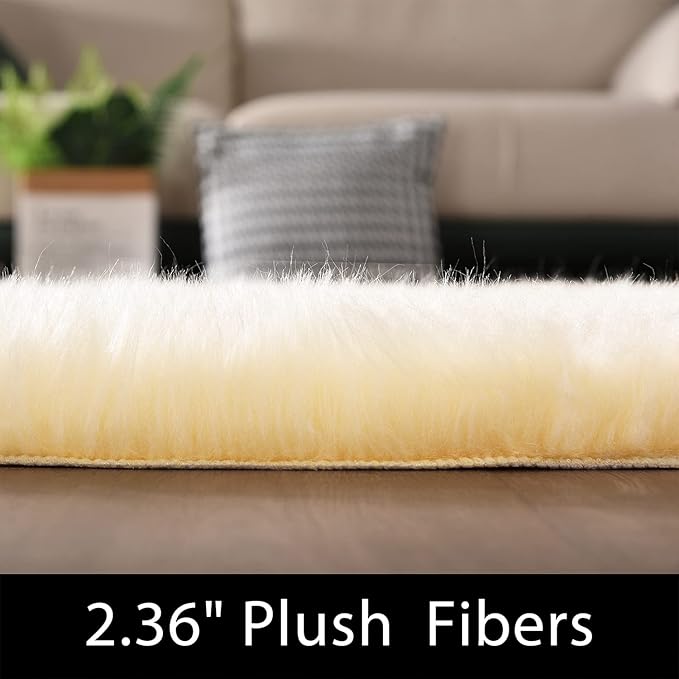 Latepis Yellow Round Rug for Living Room Faux Sheepskin Round Rugs 6ft Circle Fur Rugs for Bedroom Fuzzy Plush Rug Cute Home Décor