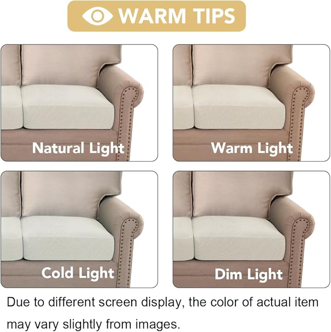 H.VERSAILTEX Super Stretch Couch Cushion Covers Sofa Cushion Slipcovers Jacquard Fabric Individual Seat Couch Slipcover Sets for Pets with Elastic Bottom(3 Packs Cushion Sofa Covers, Ivory)