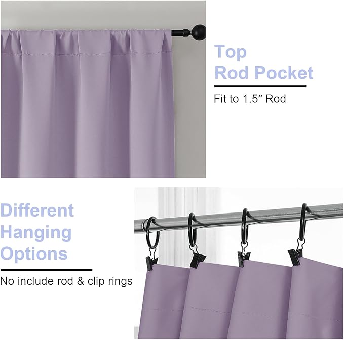 Simplebrand Ava Lilac Blackout Curtains for Bedroom 72 Inch Length 2 Panels Set, Privacy Thermal Insulated Rod Pocket Window Curtains for Patio French Door Front Door, W40 x L72 Inch, Lilac