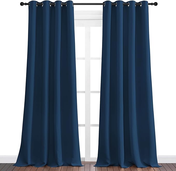 NICETOWN Moroccan Blue Blackout Curtains 90" Long for Office, Dining Room, Guest Room, Sound Reducing Heat and Cold Block Curtain Panels for Modern Room Decorative (55" Wide, 2 Pieces)