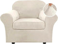 H.VERSAILTEX Rich Velvet Stretch 2 Piece Cover Chair Slipcover Sofa Cover Furniture Protector Couch Soft with Elastic Bottom Chair Couch Cover with Arms Width Up to 49 Inch(Chair, Ivory)