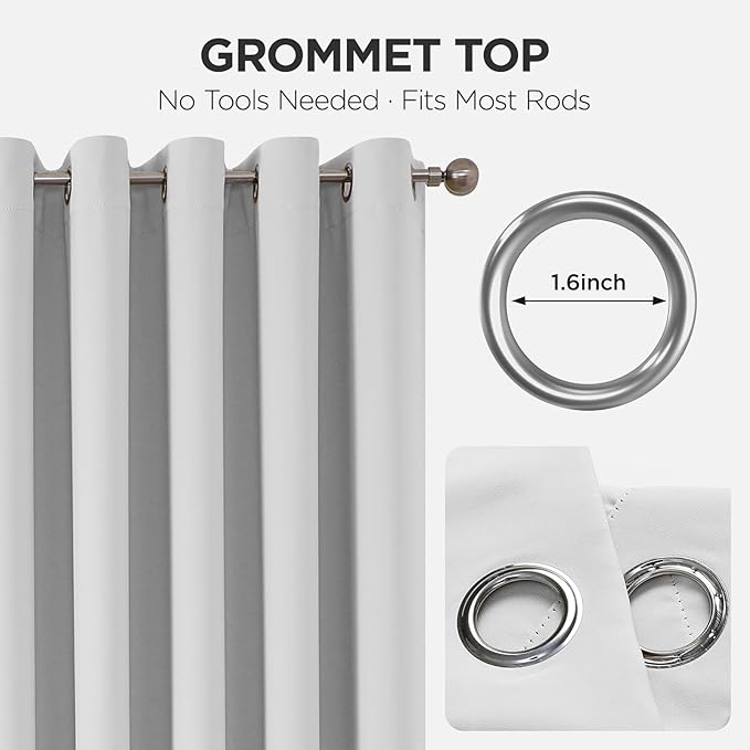 Joydeco Blackout Patio Sliding Door Curtains 108 Inches Long, Grommet Privacy Room Divider Curtains, Extra Wide Thermal Blackout Drapes for Bedroom Living Room (Greyish White, 60Wx108L, 1 Panel)