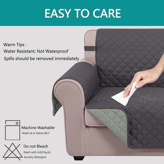U-NICE HOME Reversible Oversized Chair Covers Quilted Water Repellent Pet Protectors with Elastic Straps(28''Armchair, Dark Grey/Light Grey)