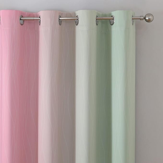 Estelar Textiler Sage and Pink Blackout Curtains for Bedroom, Thermal Insulated Drapes 108 Inches Long, Full Light Blocking Energy Saving Long Curtains for Living Room, 52Wx108L, 2 Panels