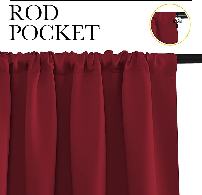 NICETOWN 36 inch Curtains for Small Windows, Thermal Insulated Privacy Short Drapes for Kitchen Bathroom (Set of 2, Burgundy Red, 34" Wide)