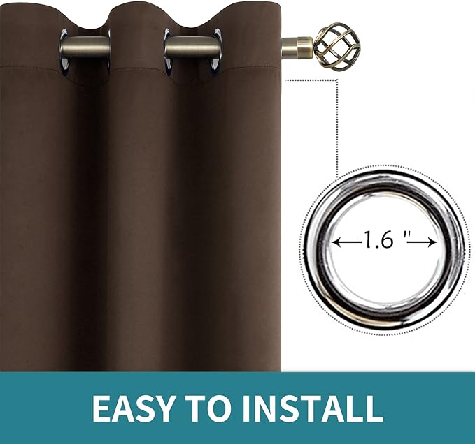 BGment Blackout Curtains for Bedroom - Grommet Thermal Insulated Room Darkening Curtains for Living Room, Set of 2 Panels (70 x 63 Inch, Brown)