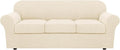 H.VERSAILTEX 4 Piece Stretch Sofa Covers for 3 Cushion Couch Covers for Living Room Furniture (Base Cover Plus 3 Seat Cushion Covers) Upgraded Thicker Jacquard Fabric (Sofa, Cream)