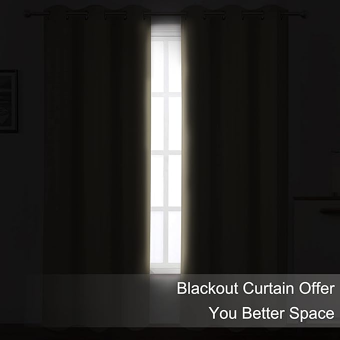LEMOMO Blackout Curtains 42 x 95 inch/Beige Curtains Set of 2 Panels/Thermal Insulated Room Darkening Bedroom Curtains