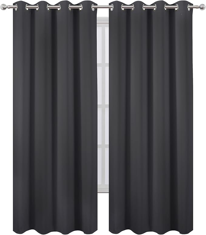 LEMOMO Blackout Curtains 52 x 84 inches Long Dark Grey Curtains Set of 2 Panels Thermal Insulated Room Darkening Curtains for Bedroom