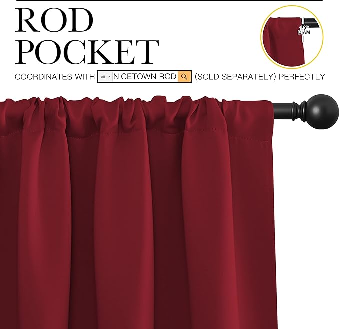 NICETOWN Christmas Burgundy Curtains Blackout Drape Panels - Lights Block Out Window Treatment Short Curtain Sets for Loft and Basement Decoration (Set of 2, 42 by 54-Inch)