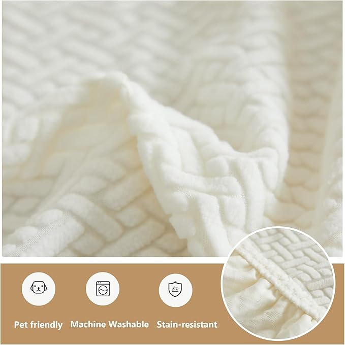 Couch Cushion Covers for Sofa Couch Covers Wear-Resistant Universal Sofa Cover Washable Stretch for Sectional Slipcovers (Texture-Cream White,Back Cover L)