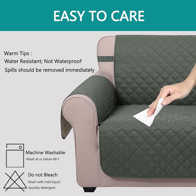 U-NICE HOME Loveseat Sofa Cover Reversible Couch Cover for Dogs Pets with Elastic Straps Water Resistant Furniture Protector for 2 Cushion Couch (Loveseat, Grey/Beige)