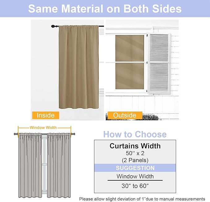 Simplebrand Ava Taupe Blackout Curtains for Bedroom 84 Inch Length 2 Panels Set, Solid Thermal Insulated Privacy Living Room Window Treatment Curtains Blackout Drapes, W50 x L84 Inch, Taupe