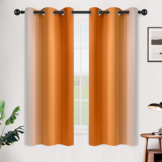 SimpleHome Ombre Room Darkening Curtains for Living Room, Light Blocking Gradient Orange to Greyish White Thermal Insulated Grommet Window Curtains Drapes for Bedroom, 2 Panels, 42x63 inches Length