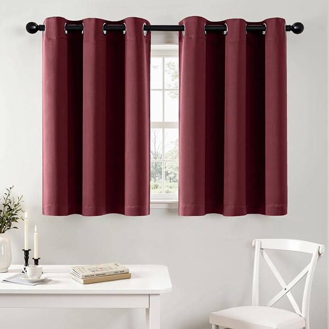 MIULEE Short Curtains for Windows - Christmas Burgundy Red Blackout Half Window Curtains Thermal Insulated Drapes for Kitchen Bedroom Bathroom Grommet Top Small Basement Tiers W40 x L36 Inch 2 Panels