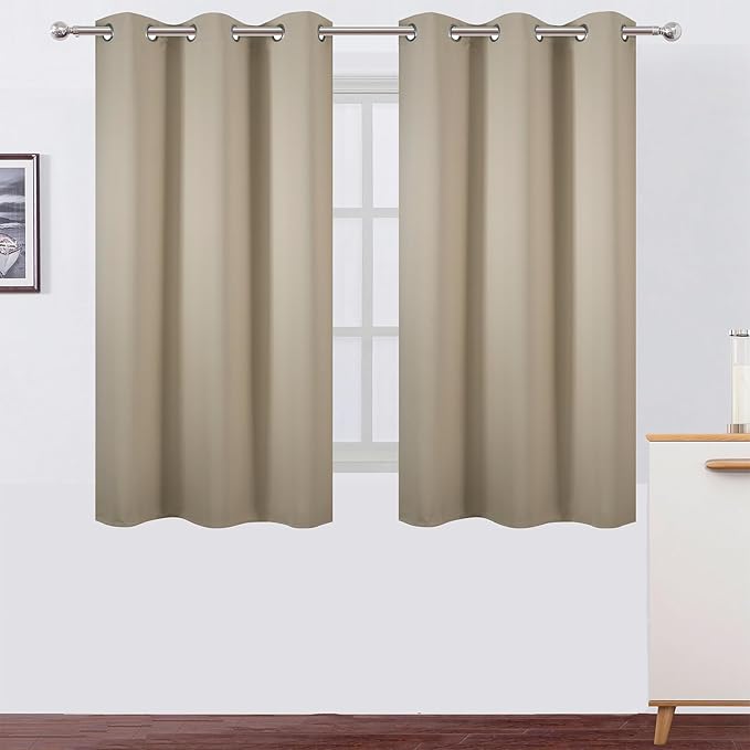 LEMOMO Beige Blackout Curtains 42 x 54 Inch Length Set of 2 Panels Grommet Bedroom Curtains for Living Room