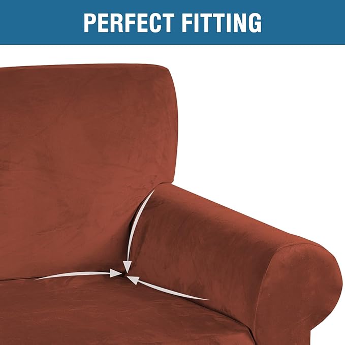 H.VERSAILTEX 1 Peice Stretch Velvet Sofa Covers for 3 Cushion Couch Covers Sofa Slipcovers Furniture Protector Soft, Crafted from Thick Comfy Rich Velour (Sofa 72"-90", Rust)