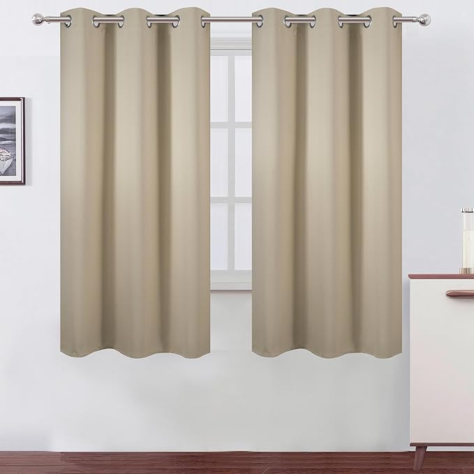 LEMOMO Blackout Curtains 40 x 63 inch/Beige Curtains Set of 2 Panels/Thermal Insulated Room Darkening Bedroom Curtains