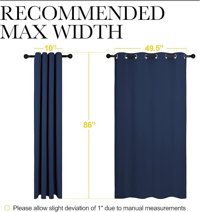 NICETOWN Navy Blackout Curtains 86" Long for Living Room, Thermal Insulated Window Treatment Light Reducing Room Darkening Drapes for Boys Kids Bedroom, Classroom, Apartment (55" W x 86” L, Set of 2)