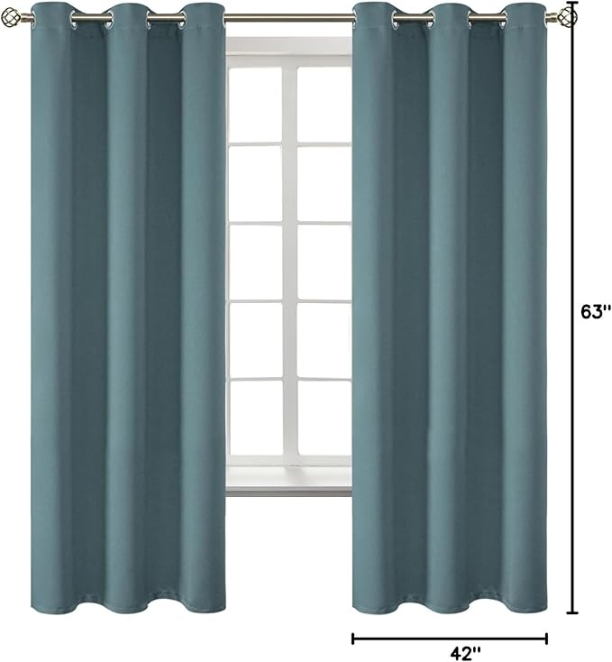 BGment Room Darkening Curtains 63 Inches Long - Grommet Thermal Insulated Drapes Window Treatment Curtains for Bedroom, 2 Panels, 42 x 63 Inch, Stone Blue