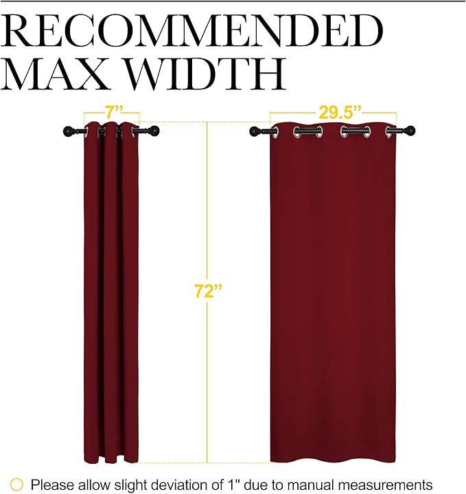 NICETOWN Christmas Window Curtains Blackout Drapes, Thermal Insulated Christmas Decorative Blackout Curtains/Draperies for Laundry Room (Burgundy Red, One Pair, 34 by 72-inch)