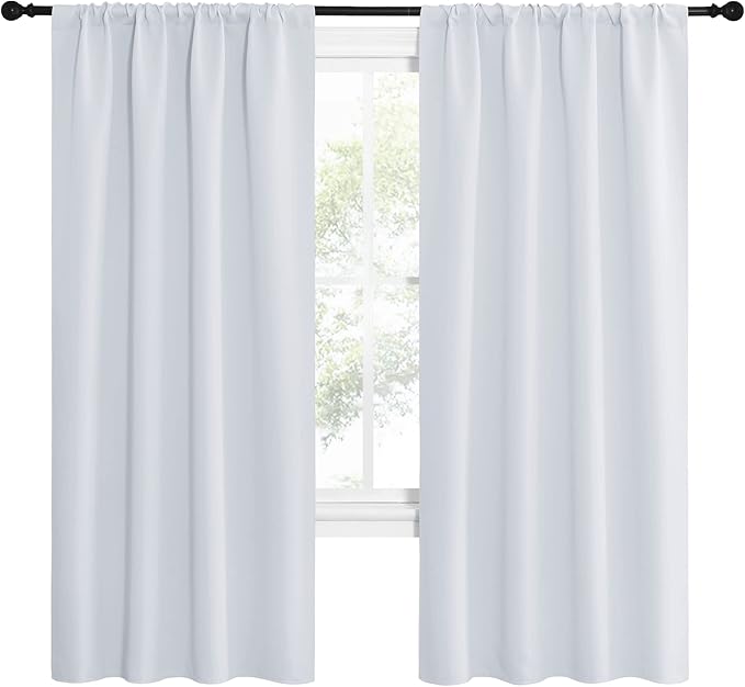 NICETOWN Kitchen Room Darkening Curtains - Window Treatment Thermal Insulated Rod Pocket Room Darkening Curtains/Drapes for Bedroom (2 Panels, 42 by 72, Greyish White)