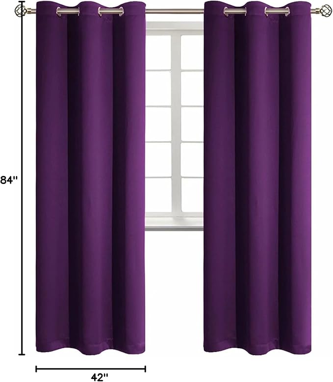 BGment Blackout Curtains - Grommet Thermal Insulated Room Darkening Bedroom and Living Room Curtain, Set of 2 Panels (42 x 84 Inch, Royal Purple)