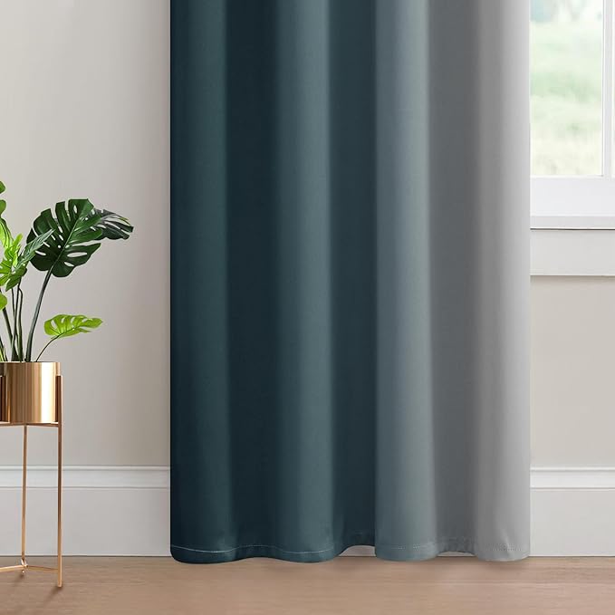 Yakamok Greyish White and Stone Blue Ombre Curtains,Light Blocking Curtains,Room Darkening Grommet Window Drapes for Bedroom(Stone Blue,52x84 Inch,2 Panels)