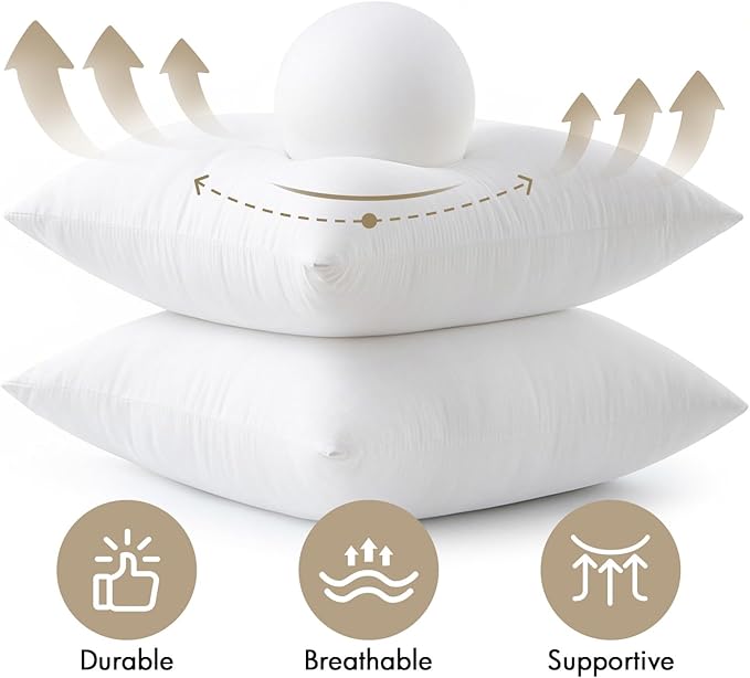 MIULEE Pillows Inserts, Pack of 4 12x12 Inch 100% Virgin Microfiber Filling Throw Pillows for Bed Couch Sofa