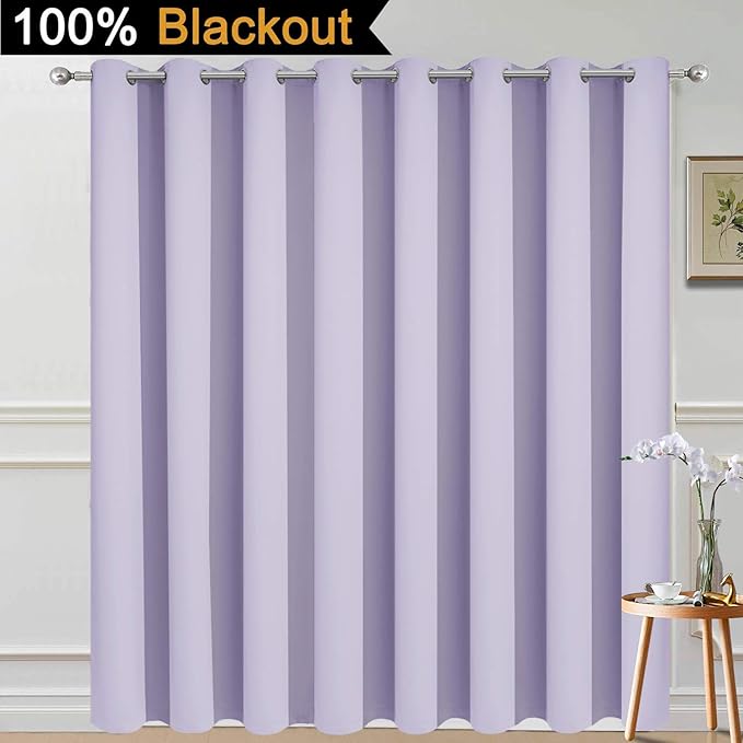 Yakamok 100% Blackout Extra Wide Thermal Insulated Curtains, Total Shade Patio Door Curtain, Full Light Shading Sliding Door Drape Room Divider for Living Room/Bedroom, Lilac, W100 x L84, 1 Panel