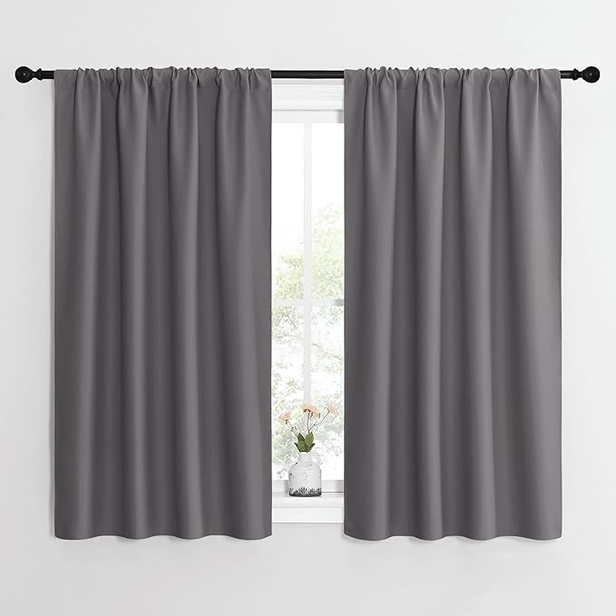 NICETOWN Grey Window Curtains for Bedroom - Home Decoration Thermal Insulated Rod Pocket Blackout Blinds & Drapes for Small Windows (Gray, 2 Panels, W42 x L54 -Inch)