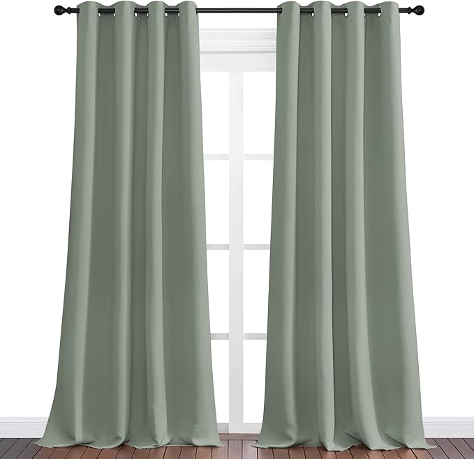NICETOWN Greyish Green Blackout Curtains 90" Long for Office, Dining Room, Guest Room, Sound Reducing Heat and Cold Block Curtain Panels for Modern Room Decorative (55" Wide, 2 Pieces)