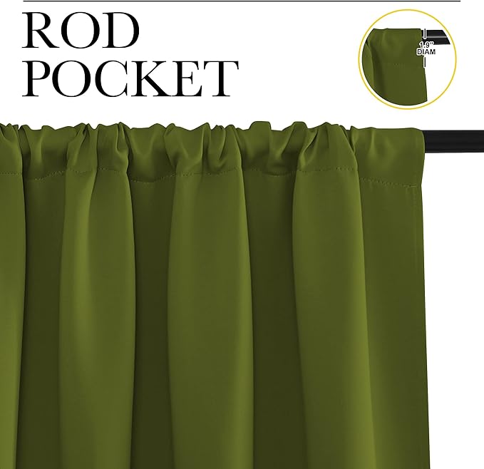 NICETOWN Blackout Curtains for Living Curtains, Olive, 2 Panels, 29 by 30, Room Darkening Window Curtain Panels, Easy-Care Solid Thermal Insulated Draperies/Drapes for Daughter Room