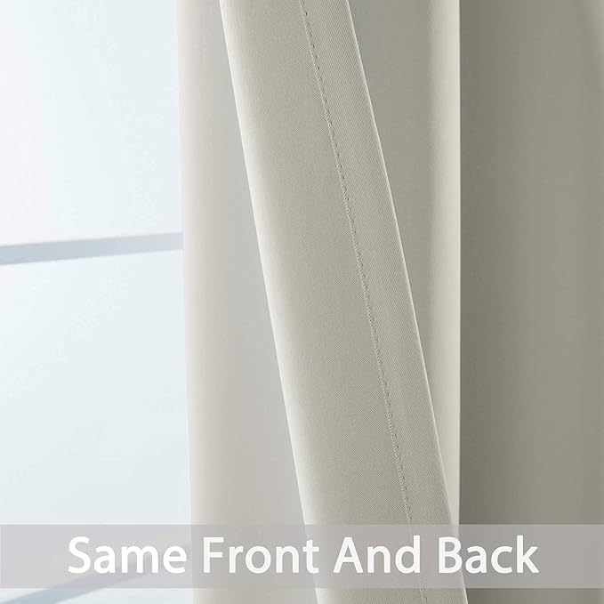 Yakamok Blackout Curtains Room Darkening Thermal Insulated Window Panels,Solid Grommet Top Drapes for Bedroom/Living Room(52Wx90L, Light Beige, 2 Panels)