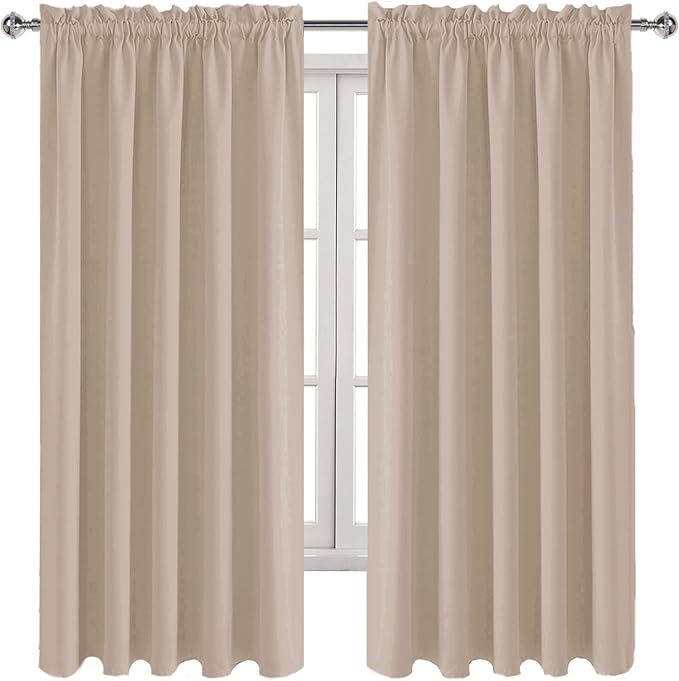 DWCN Blackout Curtains for Living Room Thermal Insulated, Energy Saving & Noise Reducing Bedroom Curtains, Camel, W 60x L 63 Inch, Set of 2 Rod Pocket Curtain Panels