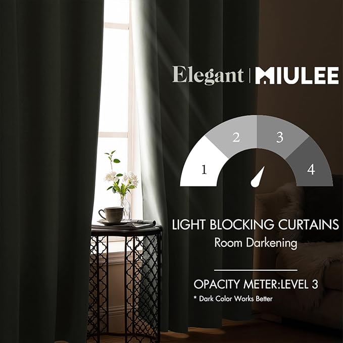 MIULEE Room Darkening Curtains Thermal Insulated Black Out Drapes Solid Window Treatment Grommet Light Blocking Blackout Curtain for Living Room Bedroom 2 Panels Set 52 x 54 inch Length Sage Green