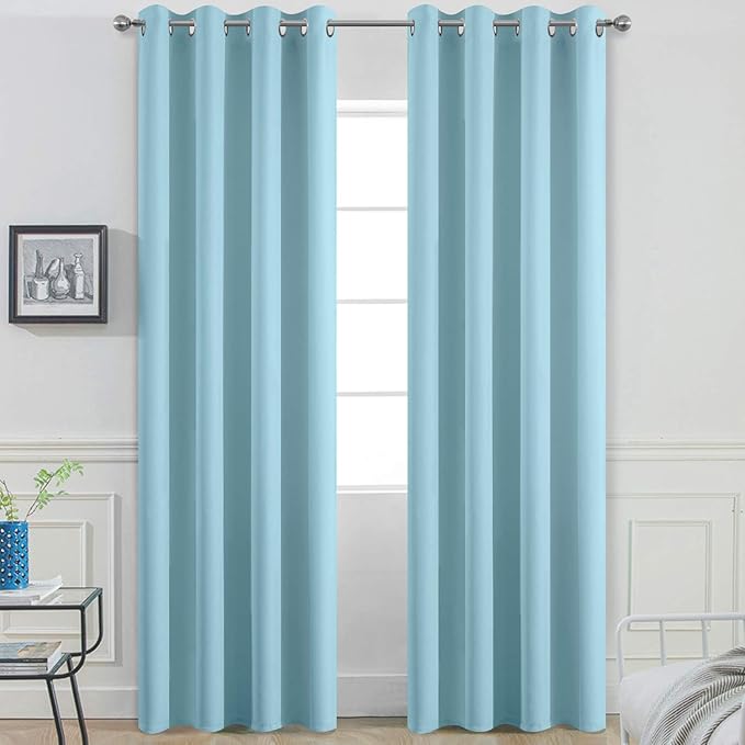 Yakamok Blackout Curtains for Bedroom,Thermal Insulated Grommet Top Drapes for Living Room,Sky Blue,52x84 Inch, 2 Panels