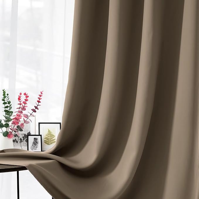 Joydeco Blackout Curtains for Bedroom 72 inch Long 2 Panels, Thermal Insulated Room Darkening Curtains with Grommets, Soft Window Drapes for Living Room (W52 x L72 Inch, Khaki)