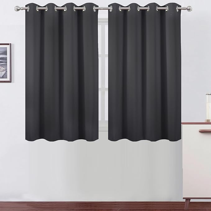 LEMOMO Dark Grey Thermal Blackout Curtains/52 x 45 Inch/Set of 2 Panels Room Darkening Curtains