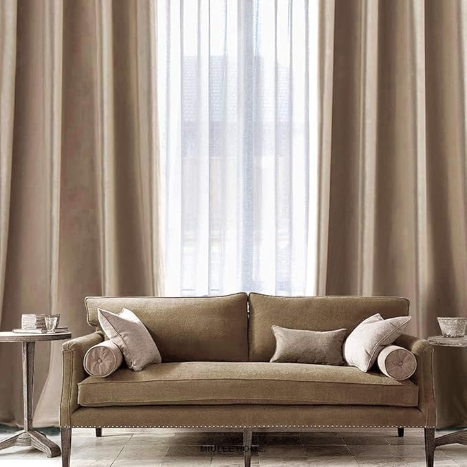 MIULEE 2 Panels Blackout Velvet Curtains Solid Soft Grommet Camel Beige Curtains Black Out Thermal Insulated Soundproof Room Darkening Drapes/Panels for Living Room Bedroom 52 x 96 Inch Length