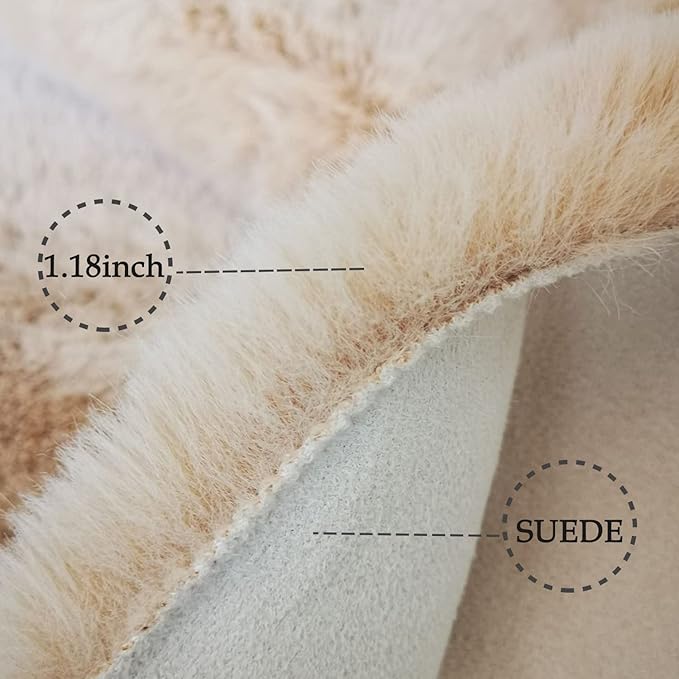 Ghouse Beige 8x10 Area Rug Fluffy Faux Rabbit Fur Rug Beige Rug Plush Fuzzy Shag Rug for Living Room, Bedroom, Playing Room, Nursery Room