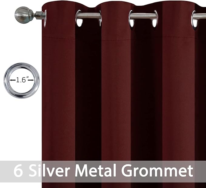 Yakamok Thermal Insulated Blackout Curtains for Bedroom,Grommet Top Room Darkening Window Drapes for Living Room, 42W x 84L,Burgundy Red,2 Panels