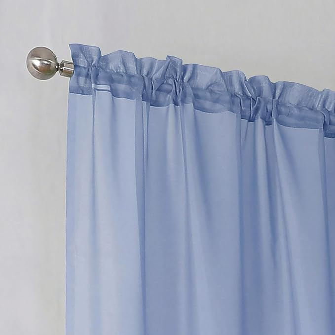 Simplebrand Denim Sheer Curtains 96 Inches Long, Light Filtering Rod Pocket Solid Color Window Sheer Curtain Panels, Elegant Curtains & Drapes for Living Room, Bedroom 2 Panels (Denim, 42" W x 96" L)
