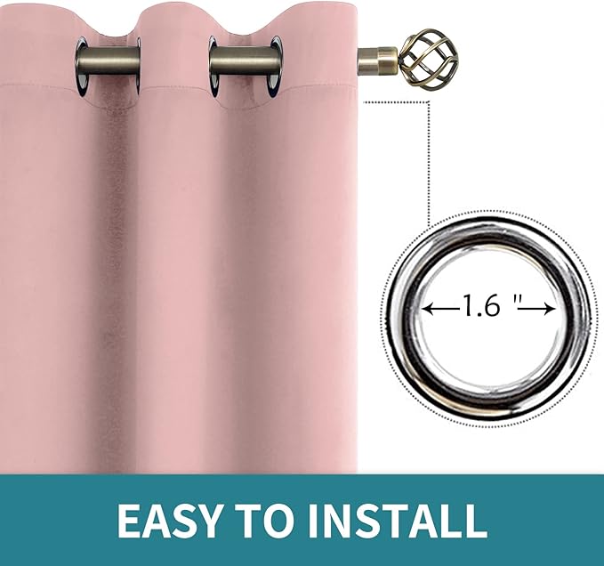 BGment Room Darkening Curtains 54 Inches Long - Grommet Thermal Insulated Drapes Window Treatment Curtains for Bedroom, 2 Panels, 52 x 54 Inch, Baby Pink