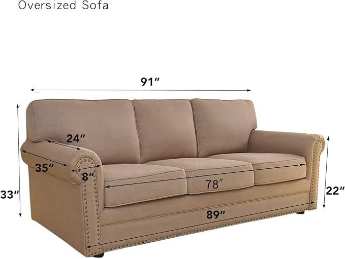 Easy-Going Stretch Oversized Sofa Slipcover 1-Piece Sofa Cover Furniture Protector Couch Soft with Elastic Bottom for Kids, Polyester Spandex Jacquard Fabric Small Checks Brown