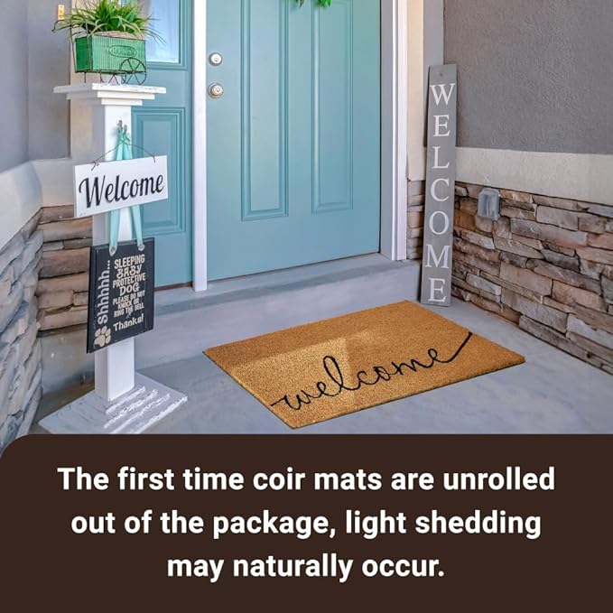 KANKUN Coco Coir Door Mat with Heavy Duty Backing, Welcome Doormat (17" x 30"), Doormat Entrance (Welcome1-2Pack)
